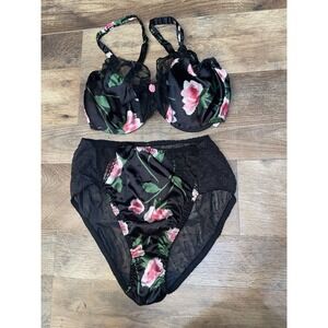 vintage 90s 1990s Valentino stretch satin bra set Floral Medium 36D
